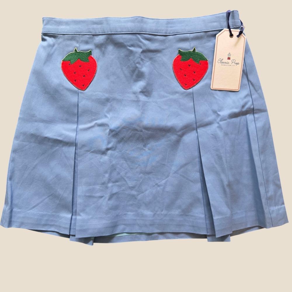 Classic Prep Rowayton CT Girls Blue Pleated Strawberry Patch Skirt Size 12 NWT